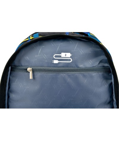 Plecak młodzieżowy 07 ST.REET czarno-niebieski w kratkę CHEQUERED BLACK&NAVY