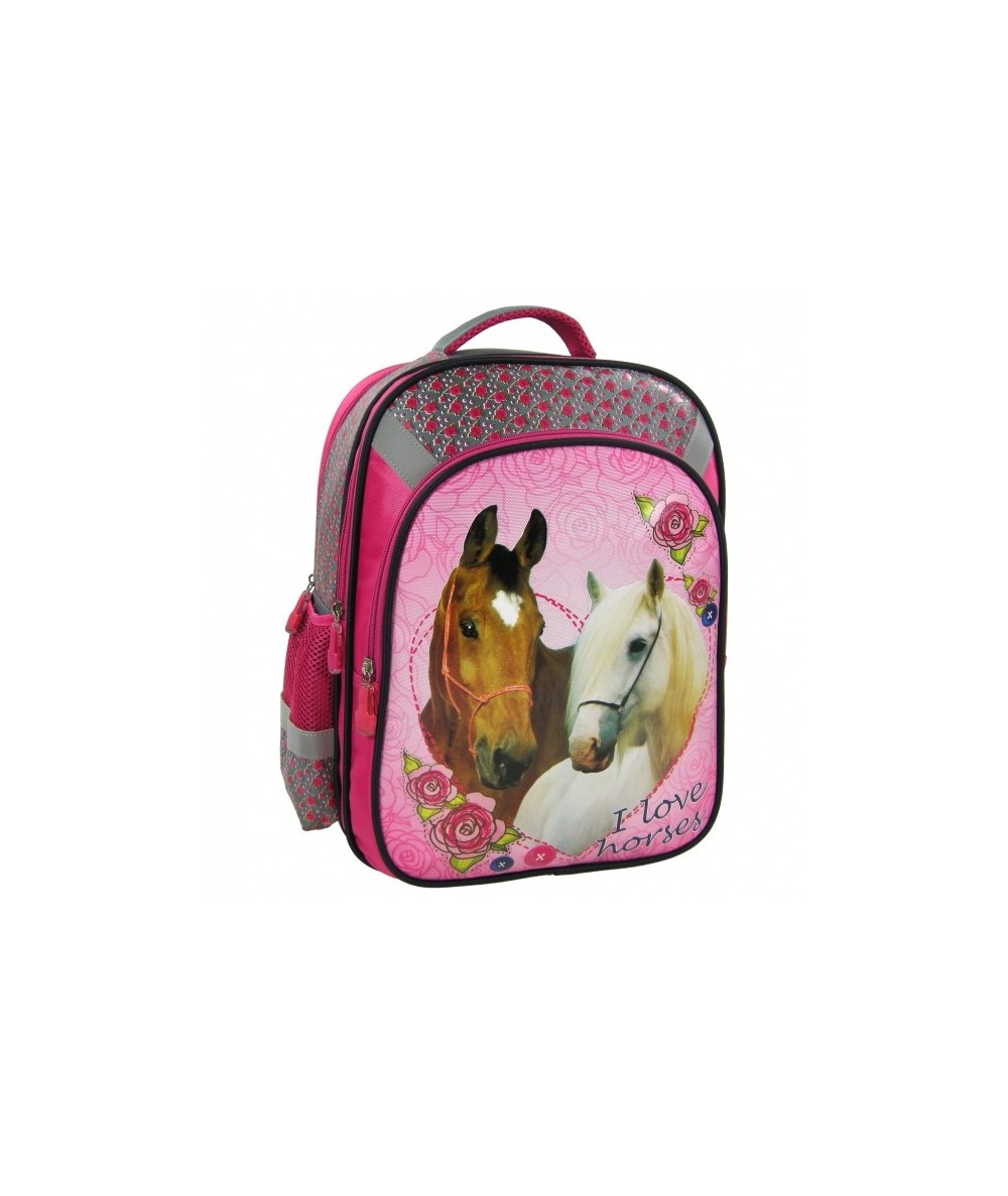 Plecak szkolny - różowy z białym i brązowym koniem, kucykiem