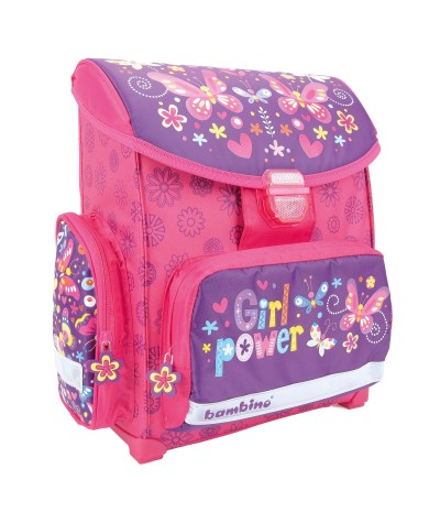 Tornister szkolny PREMIUM FLOWERS różowy i fioletowy w kwiaty i motyle 
