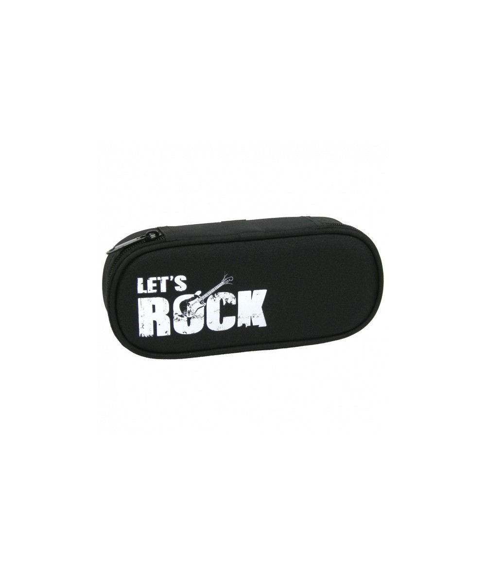 Piórnik młodzieżowy - czarny z napisem "Let's Rock" i gitarą