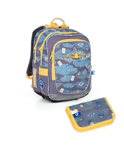 Zestaw szkolny TOP GAL CHI 789 D SET SMALL plecak + piórnik z samolotem do klasy 1-3 dla chłopaka	