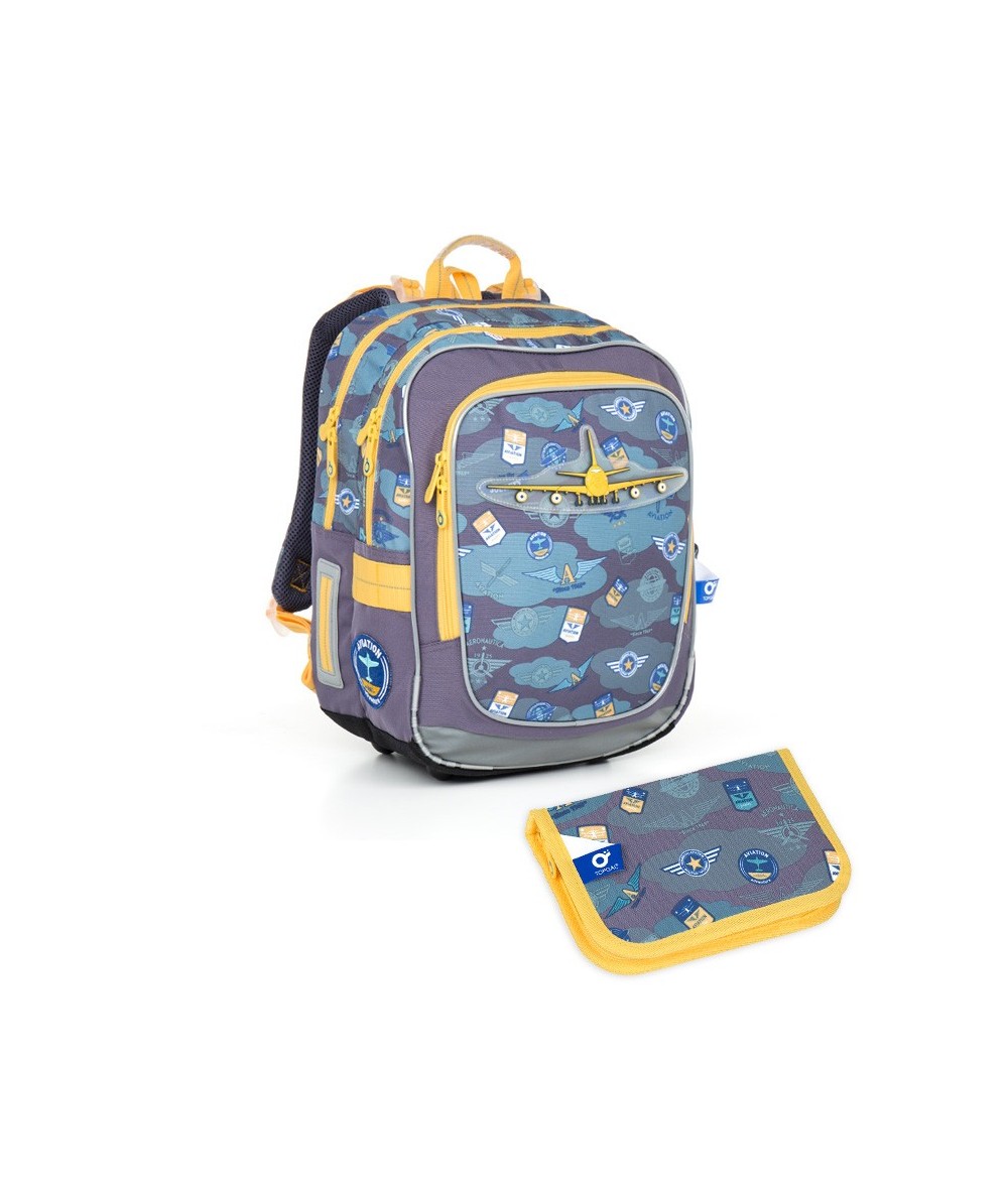 Zestaw szkolny TOP GAL CHI 789 D SET SMALL plecak + piórnik z samolotem do klasy 1-3 dla chłopaka	