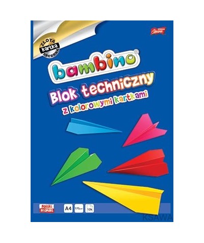 Blok techniczny z kolorowymi kartkami A4/10 k. BAMBINO + ZŁOTA I SREBRNA - mix wzorów