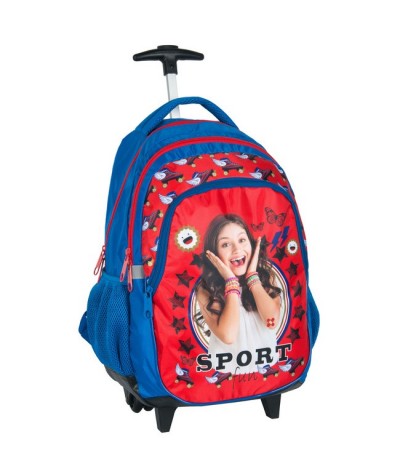 Plecak na kółkach dla dziewczynki "Soy Luna" - czerwono-niebieski z napisem SPORT