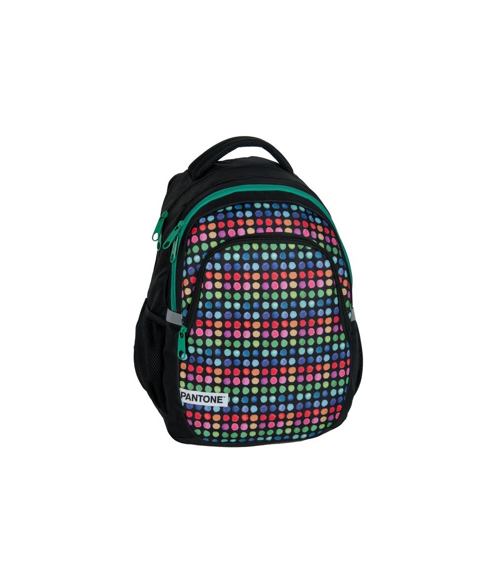 Plecak szkolny Pantone - czarny w kolorowe kropki z kolorowymi zamkami