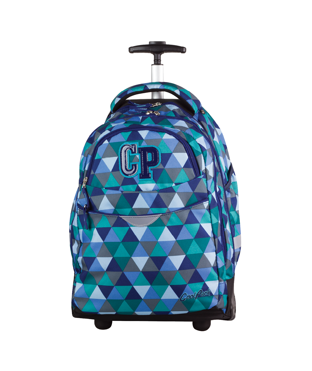 Plecak na kółkach CoolPack CP niebieski i zielony w trójkąty RAPID PRISM 680 dla chłopca - super plecak szkolny na kółkach