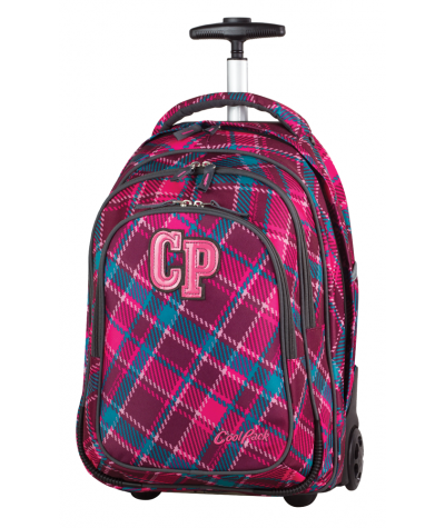 Plecak na kółkach CoolPack CP wiśniowy w kratkę TARGET CRANBERRY CHECK - plecak dla dziewczynki - kolorowy w kratkę - do szkoły 