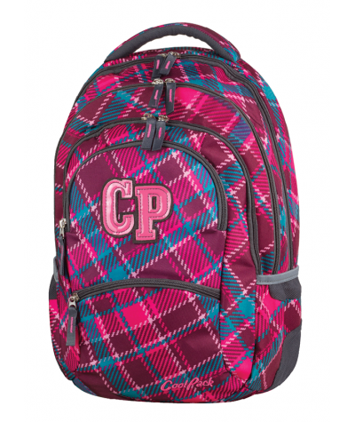 Plecak młodzieżowy CoolPack CP wiśniowy w kratkę - 5 przegród COLLEGE dla dziewczynki