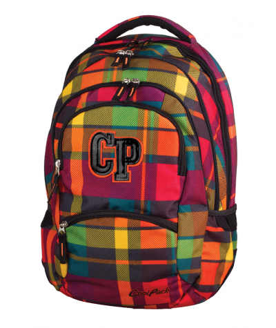Plecak młodzieżowy CoolPack CP słoneczna kratka - 5 przegród COLLEGE SUNSET CHECK  - pomarańczowy plecak dla dziewczynki