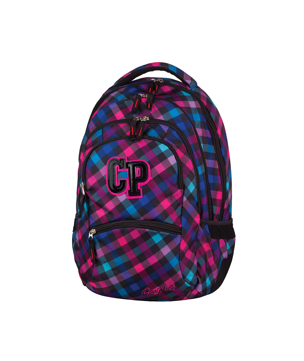 Plecak młodzieżowy CoolPack CP różowo-fioletowy w kratkę - 5 przegród COLLEGE SCARLET 665 dla dziewczynki