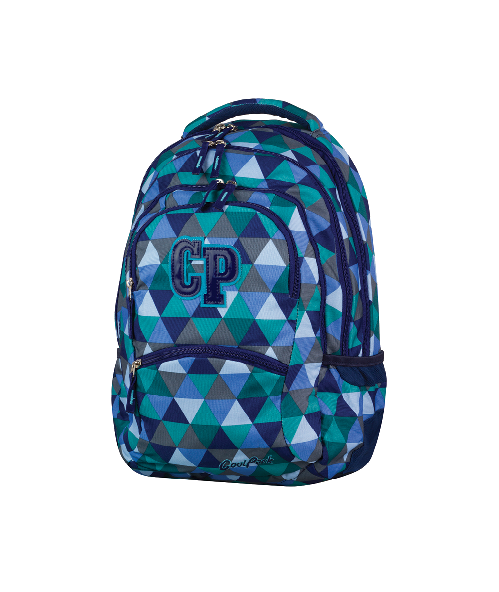 Plecak młodzieżowy CoolPack CP niebieski w trójkąty - 5 przegród COLLEGE PRISM 679 dla chłopca lub dla dziewczynki