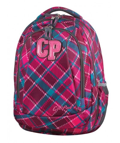 Plecak młodzieżowy CoolPack CP wiśniowy w kratkę - 2w1 COMBO CRANBERRY CHECK 632 dla dziewczynki