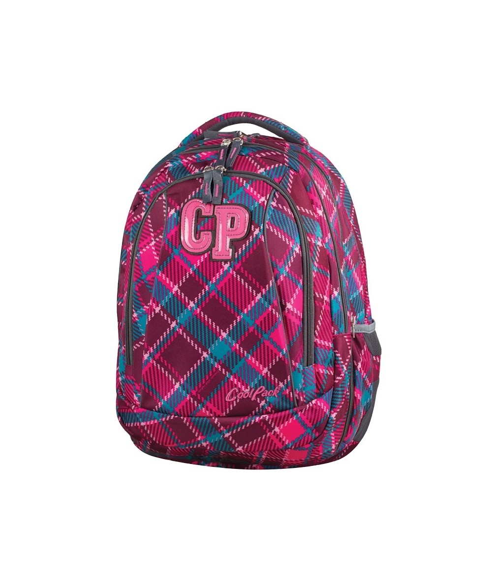 Plecak młodzieżowy CoolPack CP wiśniowy w kratkę - 2w1 COMBO CRANBERRY CHECK 632 dla dziewczynki