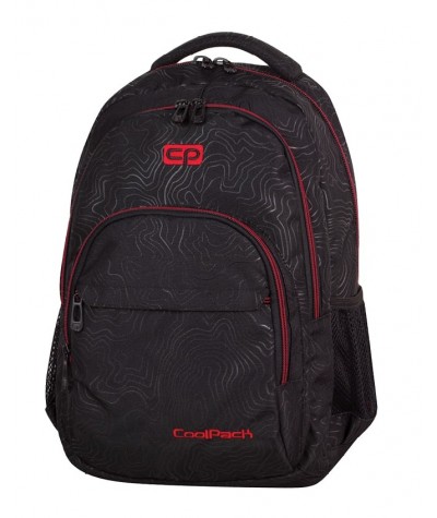 Plecak młodzieżowy CoolPack CP lekki czarny w topograficzne linie BASIC TOPOGRAPHY RED 977