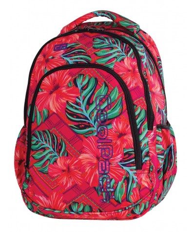 Plecak dla pierwszoklasistki CoolPack CP egzotyczne kwiaty PRIME CARIBBEAN BEACH 1062 czerwony plecak dla dziewczynki