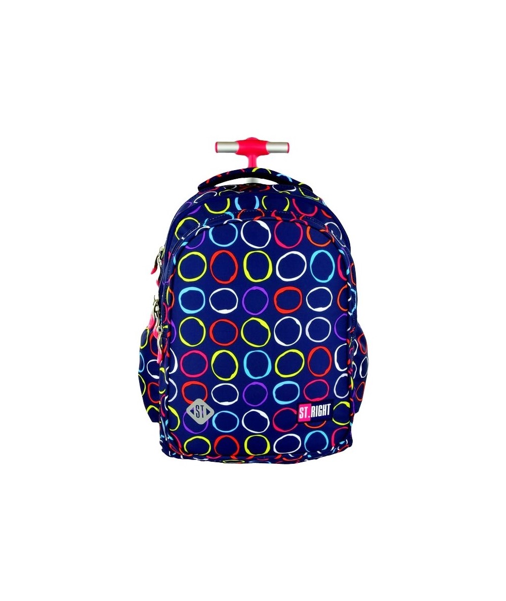 Plecak na kółkach ST.RIGHT granatowy w kolorowe kółka HOOPS dla dziewczynki