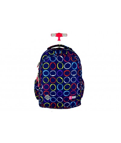 Plecak na kółkach ST.RIGHT granatowy w kolorowe kółka HOOPS dla dziewczynki