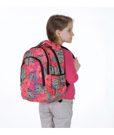 Plecak dla pierwszoklasistki CoolPack CP egzotyczne kwiaty PRIME CARIBBEAN BEACH 1062 czerwony plecak dla dziewczynki