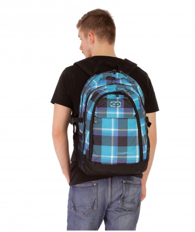 Plecak młodzieżowy CoolPack CP duży niebieski w kratkę - 3 przegrody GRAND  SCOTT 384