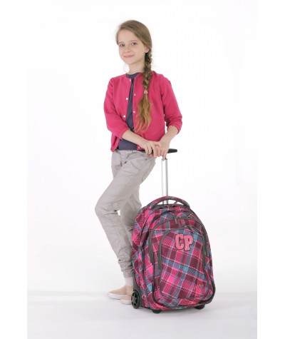 Plecak na kółkach CoolPack CP szary w kratkę, w kolorowe kwadraciki TARGET PASTEL CHECK dla dziewczynki lub chłopca