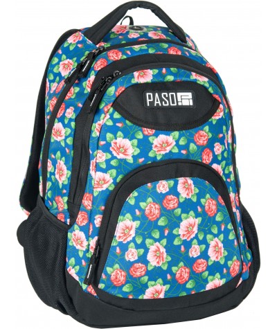 Plecak młodzieżowy Paso Unique Flower niebieski w kwiaty dla dziewczynki