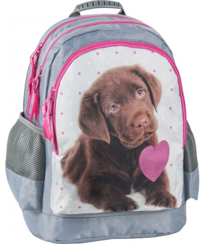 Plecak szkolny Rachael Hale z psem - plecak z brązowym labradorkiem z serduszkiem