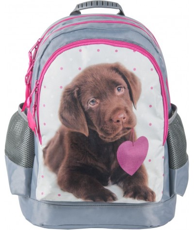 Plecak szkolny Rachael Hale z psem - plecak z brązowym labradorkiem z serduszkiem