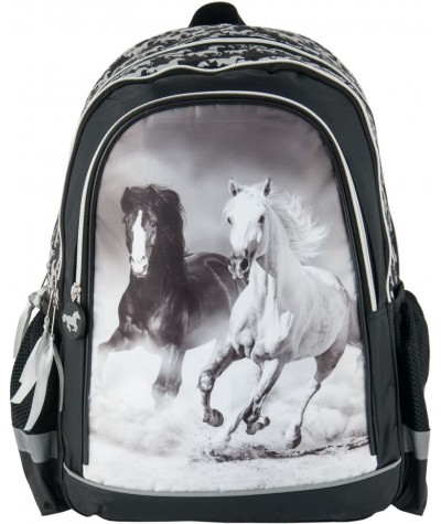 Plecak szkolny z koniem czarno-biały dla dziecka dla dziewczynki plecak Paso