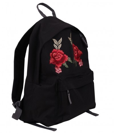 Plecak miejski zdobiony haftem Roses - czarny z różami