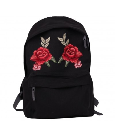 Plecak czarny z czerwoną różą - zdobiony haftem roses -  miejski