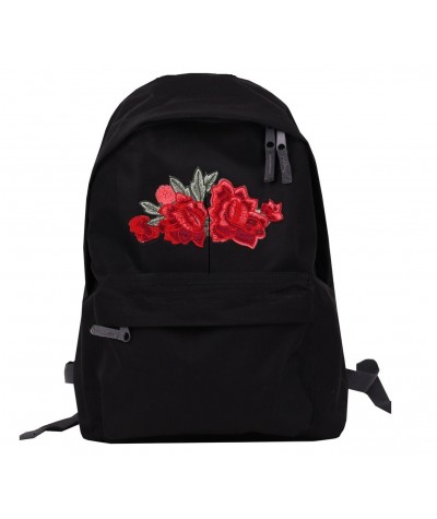 Plecak zdobiony haftem na kieszeni haftem RÓŻE roses -  miejski back to school 