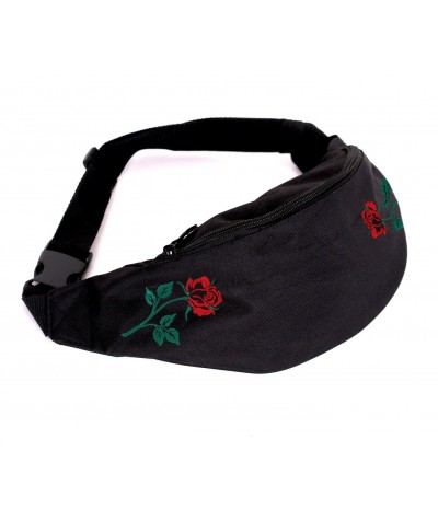 Torba na pas czarna z różyczkami - nerka zdobiona haftem ROSES 