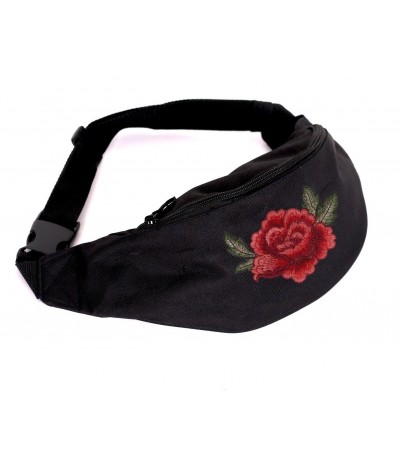 nerka torba na pas zdobiona haftem ROSES -  czarna z różą