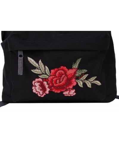 Czarny plecak miejski z czerwonymi różami i napisem LOCAL GIRL GANG - patch Roses