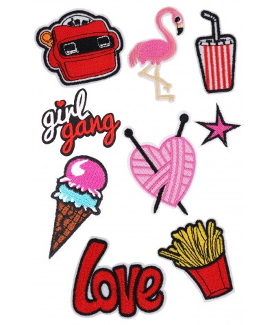 NASZYWKI TERMO KOMPLET 9szt. flaming, LOVE, star, icescream,chips,harts, gril gang....