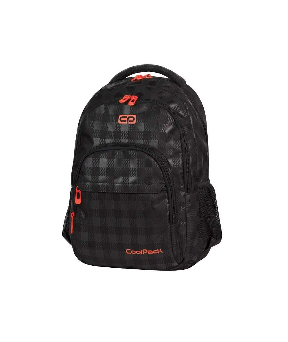 Plecak młodzieżowy Coolpack CP lekki czarny w kratkę + pomarańczowe wstawki BASIC BLACK & YELLOW 414