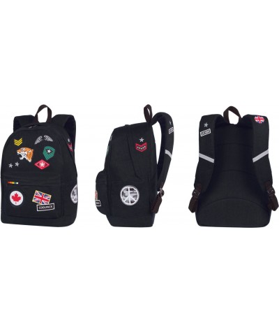 Plecak miejski CoolPack CP CROSS czarny z naszywkami BADGES BLACK, czarny plecak z naszywkami, plecak naszywki militarne