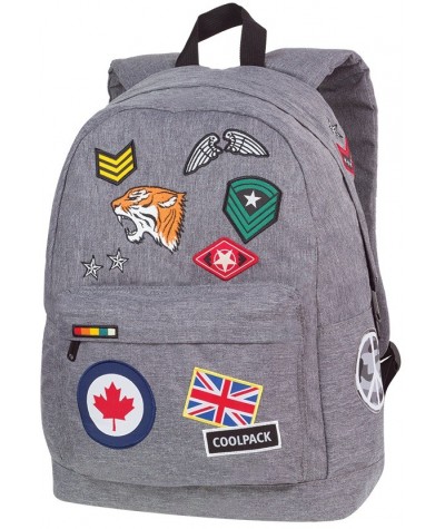 Plecak miejski CoolPack CP CROSS szary z naszywkami BADGES GREY - plecak z naszywkami, plecak naszywki militarne