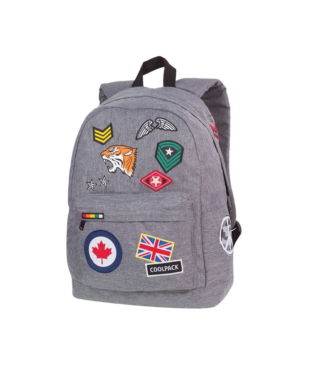 Plecak miejski CoolPack CP CROSS szary z naszywkami BADGES GREY - plecak z naszywkami, plecak naszywki militarne