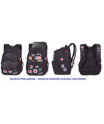 Plecak młodzieżowy CoolPack BENTLEY granatowy z naszywkami BADGES NAVY, modny plecak dla chłopaka, plecak dla chłopaka naszywki