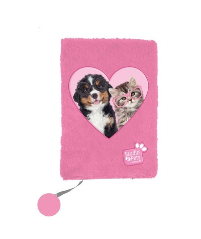 Pluszowy pamiętnik Studio Pets szaro-różowy z kotem i psem