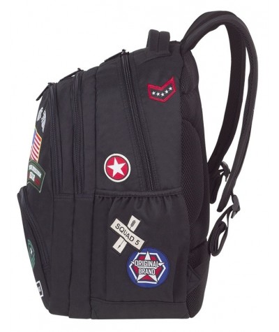 Plecak młodzieżowy CoolPack CP BENTLEY czarny z naszywkami BADGES BLACK, męski plecak naszywki, plecak z naszywkami dla chłopaka