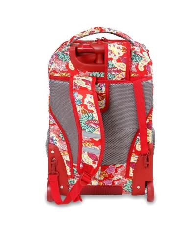 Plecak na kółkach JWorld Sundance Passion - czerwony hippie - czerwony plecak na kółkach w kwiaty, plecak na kółkach dla dziewcz