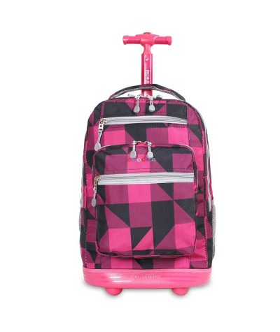 Plecak na kółkach JWorld Sundance Block Pink - figury geometryczne - modny plecak na kółkach dla dziewczyny, plecak na kółkach