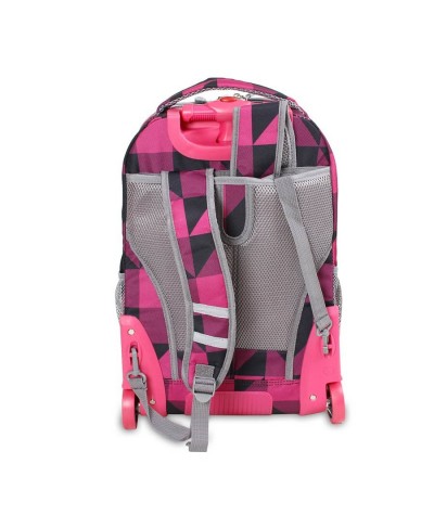 Plecak na kółkach JWorld Sundance Block Pink - figury geometryczne - modny plecak na kółkach dla dziewczyny, plecak na kółkach