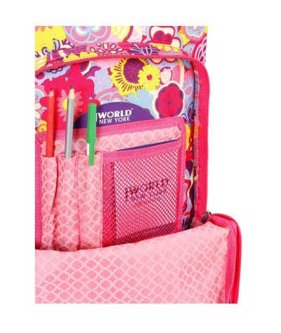 Plecak na kółkach JWorld Sunny Poppy Pensy - kwiaty hippie - kolorowy plecak na kółkach