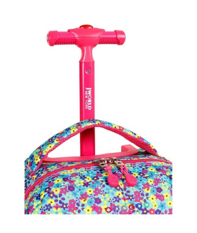 Plecak na kółkach JWorld Sunny floret - kwiecista łąka - różowy plecak na kółkach, plecak na kółkach dla dziewczynki