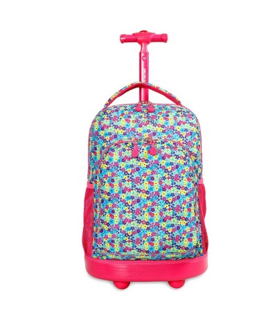 Plecak na kółkach JWorld Sunny floret - kwiecista łąka - różowy plecak na kółkach, plecak na kółkach dla dziewczynki