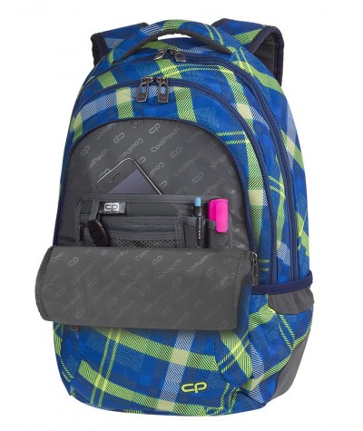 Plecak młodzieżowy CoolPack CP COLLEGE SPRINGFIELD zielony w kratkę - 5 przegród - plecak w niebiesko-zieloną kratkę, wiosna