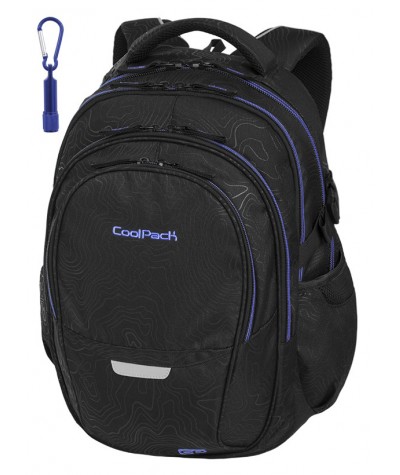 Plecak młodzieżowy CoolPack CP FACTOR TOPOGRAPY BLUE - 4 przegrody + GRATIS latarka, czarny plecak dla chłopca